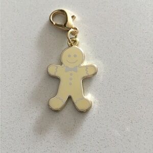 Double Sided Gingerbread Man Charm Keychain Lobster Claw Fastener Gold-Tone NEW